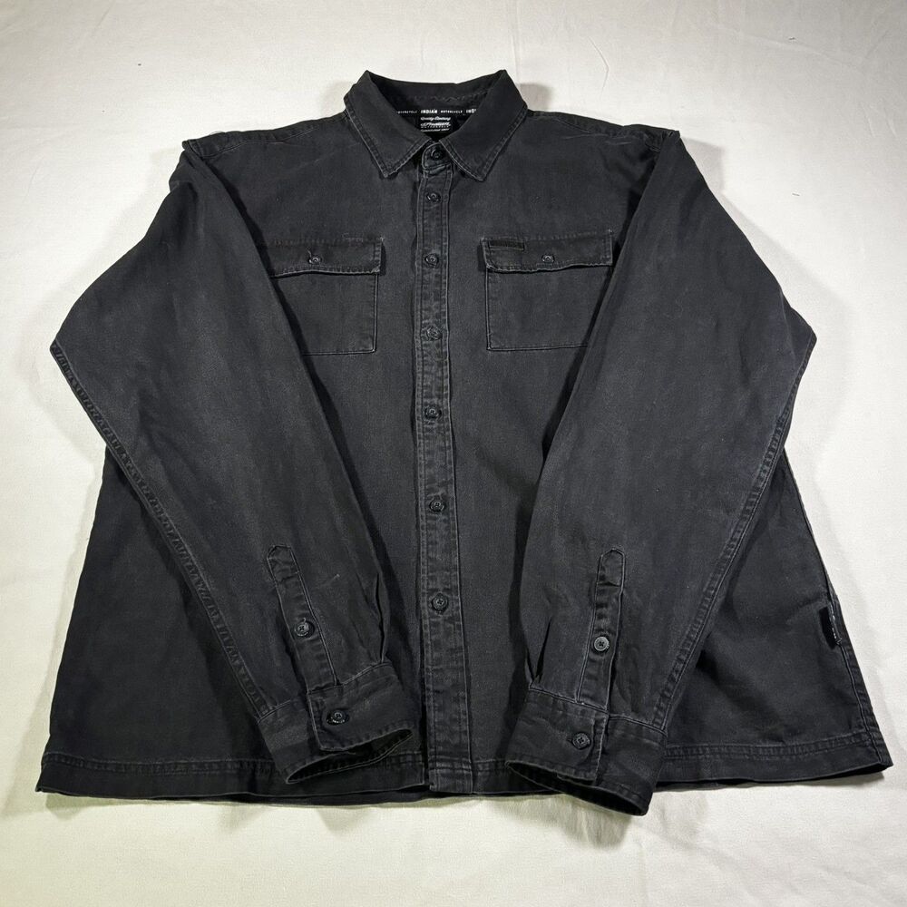 Indian Motorcycle Black Cotton Men Button Up Back Logo Biker Moto Grunge